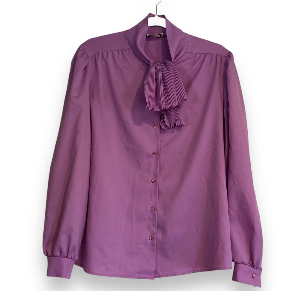 Levi's Vintage Purple Pleated Jabot Ruffle Blouse Sz L